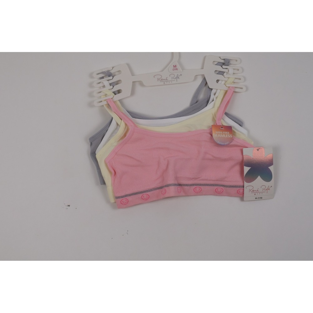 Rene Rofe Girl Bralette 3-Pack Seamless Ribbed Pink Grey Cream M 7/8 NWT